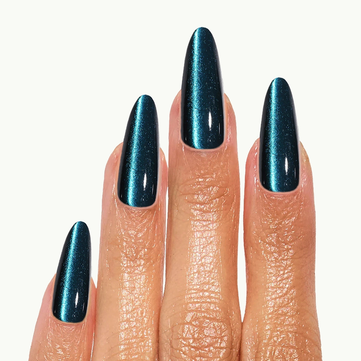 Midnight Nebula – Long Stiletto Metallic Teal Press-On Nails