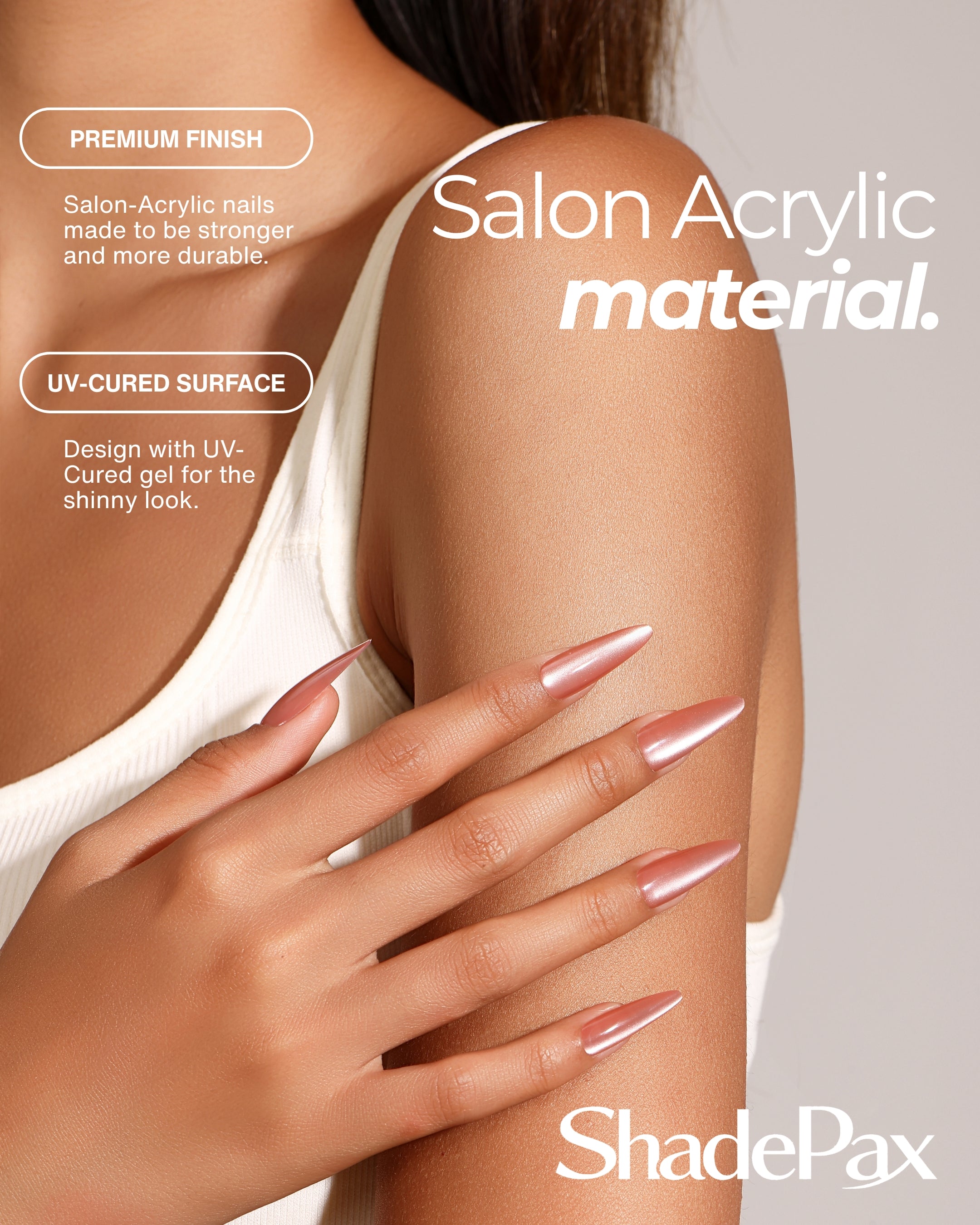 Pink Lady – Long Stiletto Rose Chrome Press-On Nails