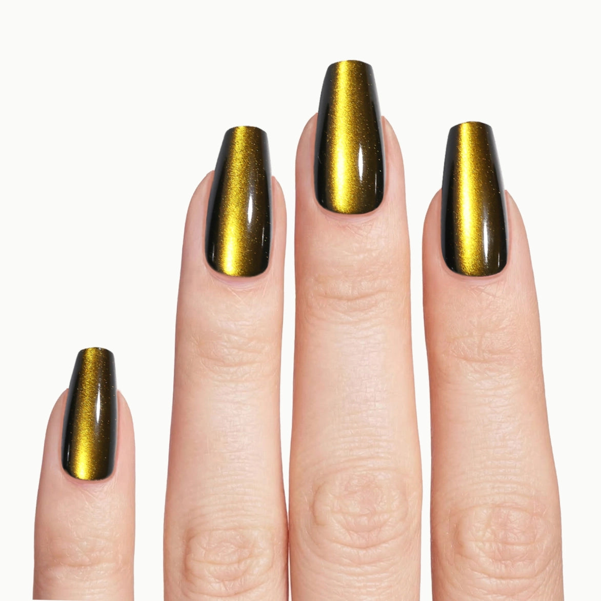 Olive Pop – Coffin Olive Gold Cat Eye Press-On Nails