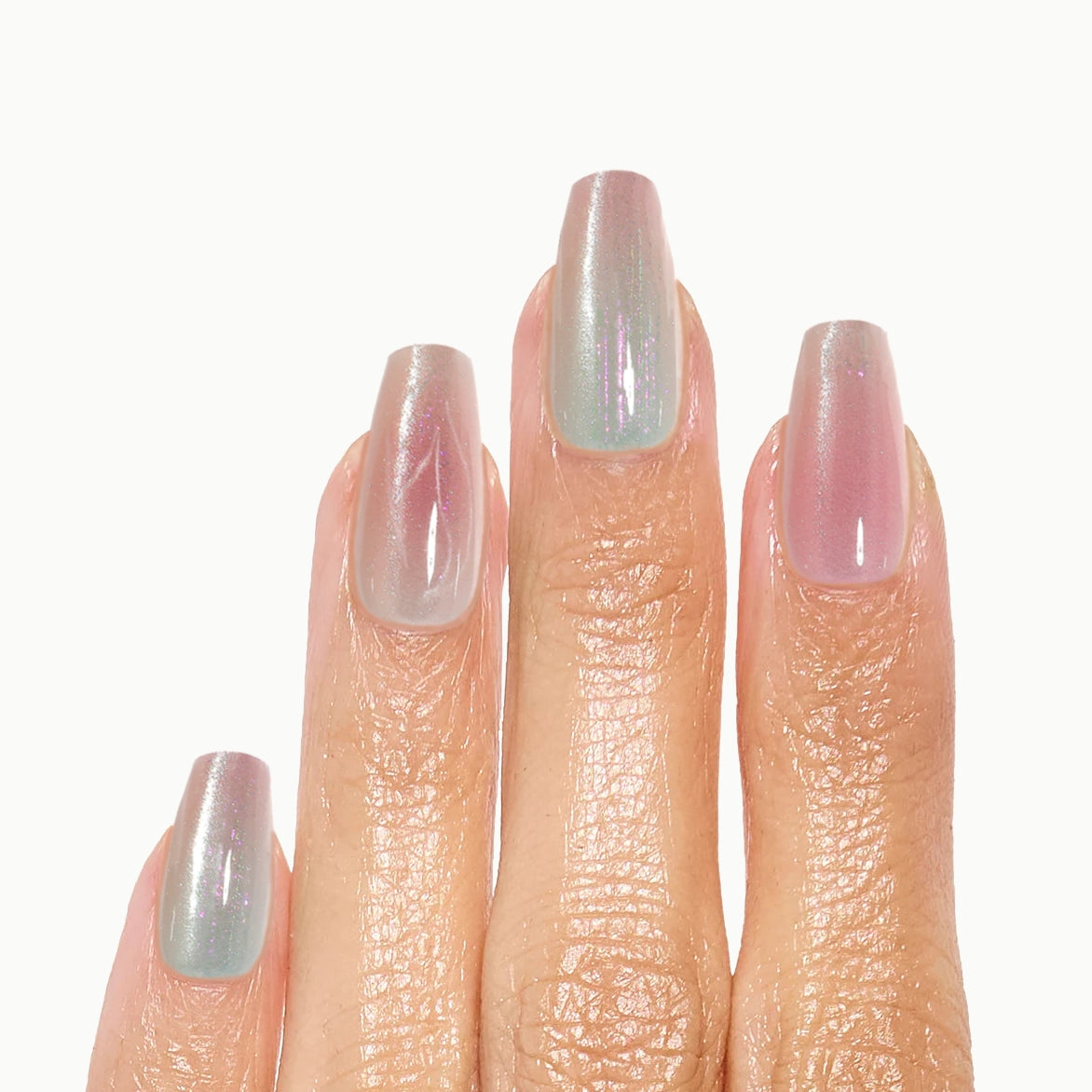 Cotton Candy – Long Coffin Iridescent Pink Pearl Press-On Nails
