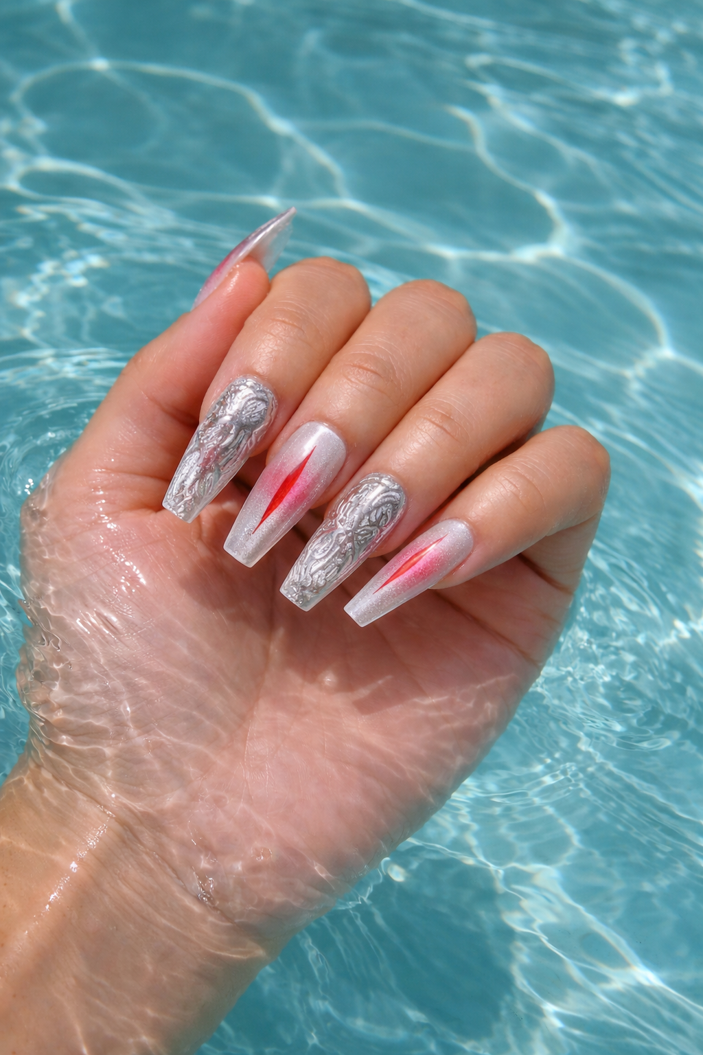 silver coffin press on nails