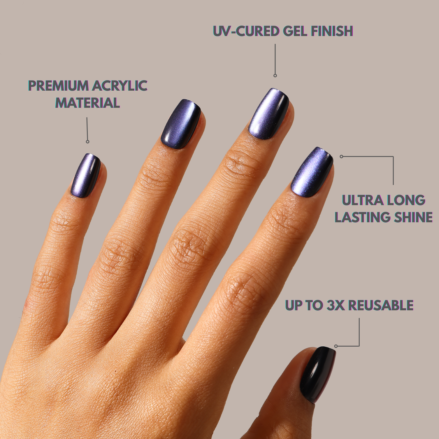 Galaxy – Short Square Metallic Navy Blue Press-On Nails