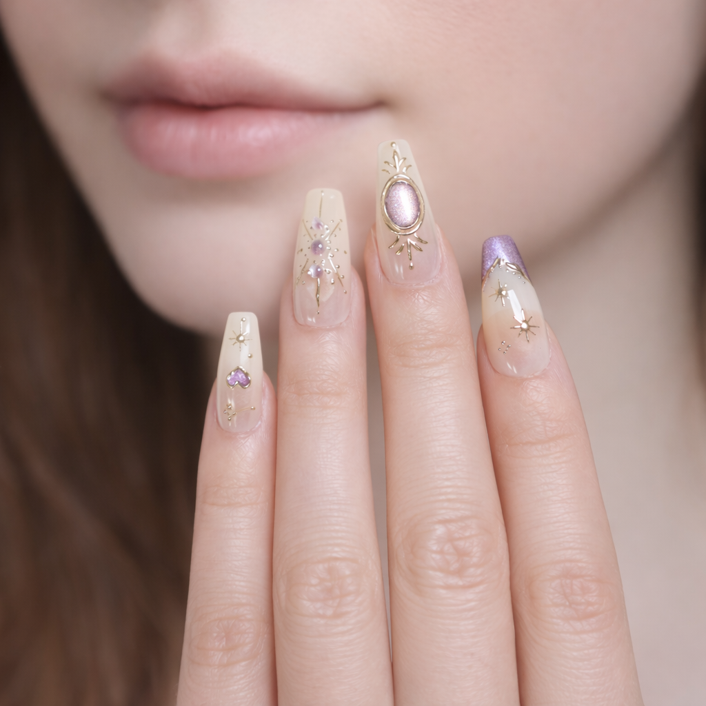 purple tip french nude base press on nails