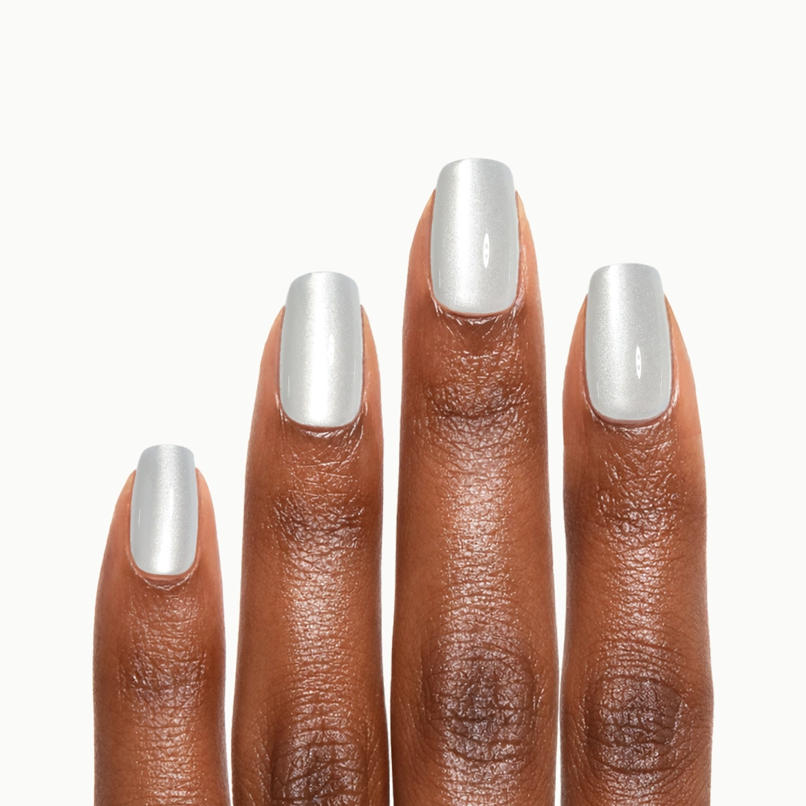 Silver Moon – Square Pearl White Silver Chrome Press-On Nails