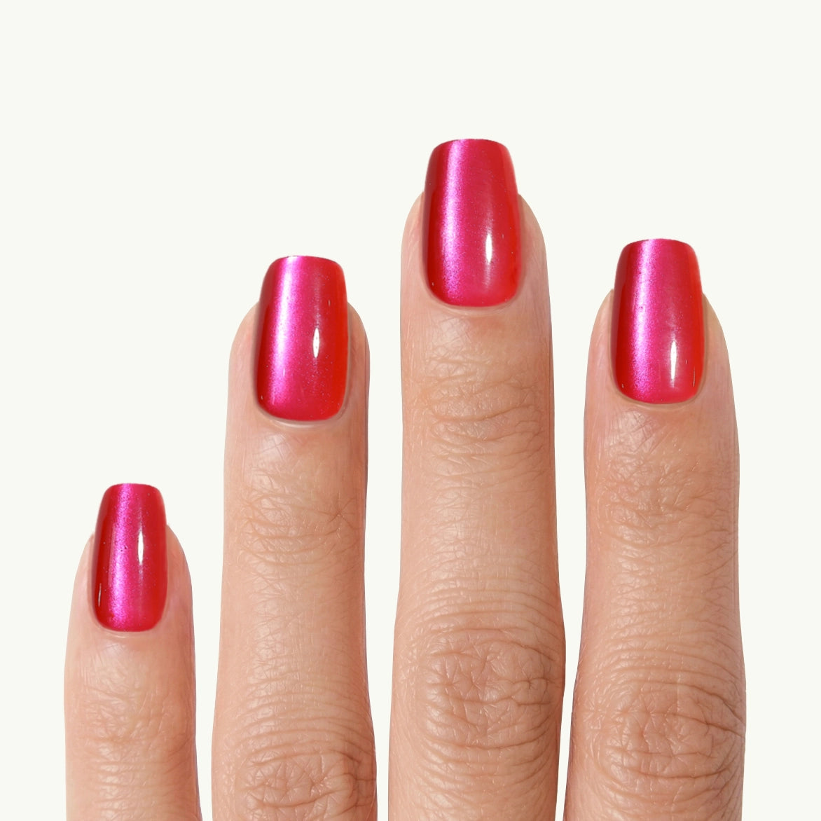 Pink Dragonfruit – Square Pink Drangonfruit Cat Eye Press-On Nails with Coral Red Accent Nails