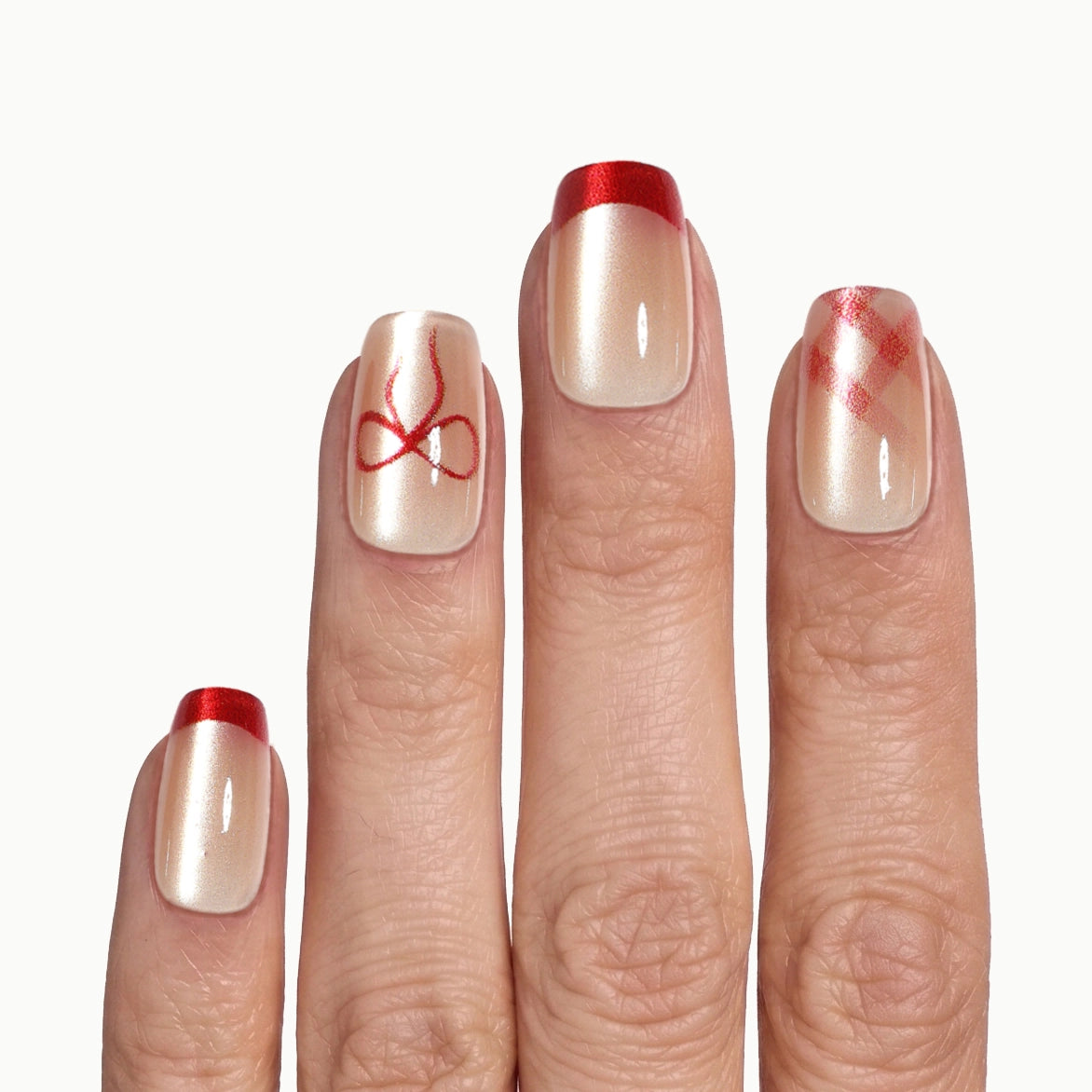 Garnet Bow – Red French Tip Bow Press On Nails