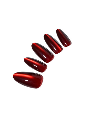Holiday Ribbon classic red almond press on nails 30 piece acrylic set
