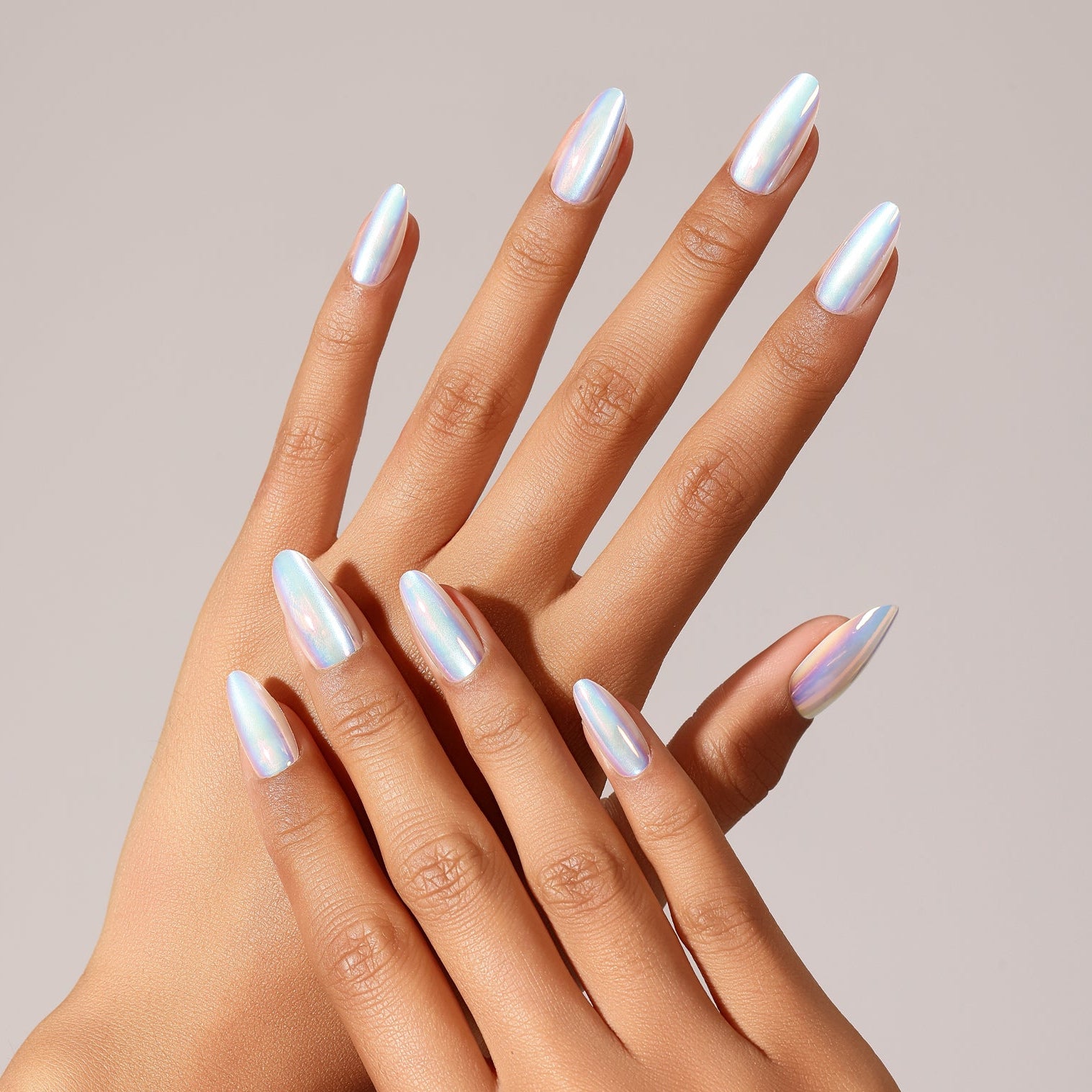 Crystal Fall clear base acrylic press on nails with fine silver crystal glitter from PressPressBeauty