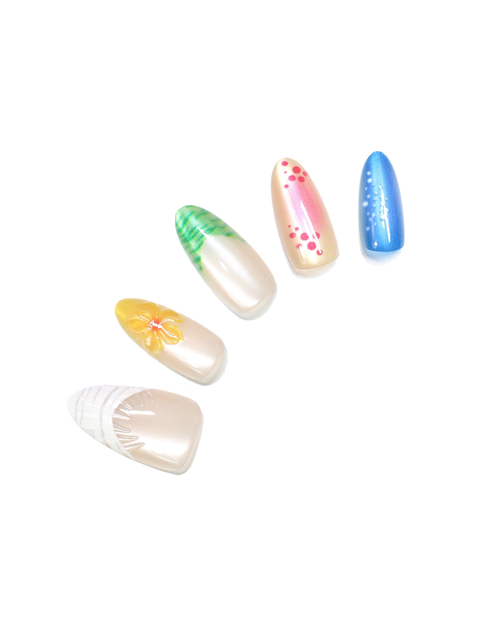 Island Bloom Mix – Long Almond Tropical 3D Flower Press-On Nails